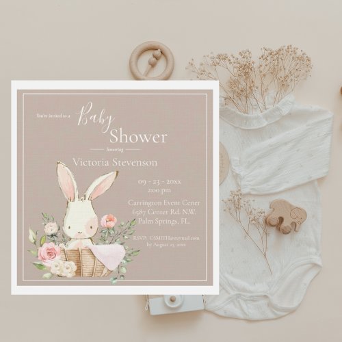 Bunny Rabbit Neutral Baby Shower Invitation