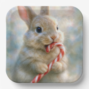 Bunny Rabbit Nibbling On a Candy Cane Paper Plates