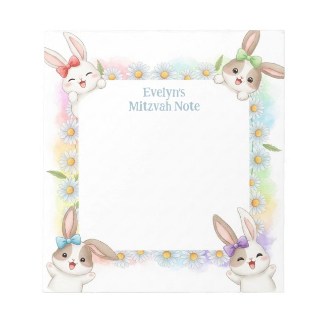 Bunny Rabbit Personalized Mitzvah Notes Notepad (Front)