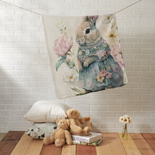 Bunny Rabbit Personalized Name Baby Blanket (In Situ)