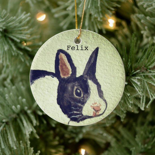 Bunny rabbit Pet Animal Watercolor Name Ceramic Ornament (Tree)