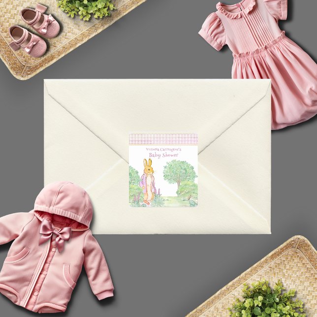 Bunny Rabbit Pink Animal Theme Watercolor Square Sticker (Creator Uploaded)