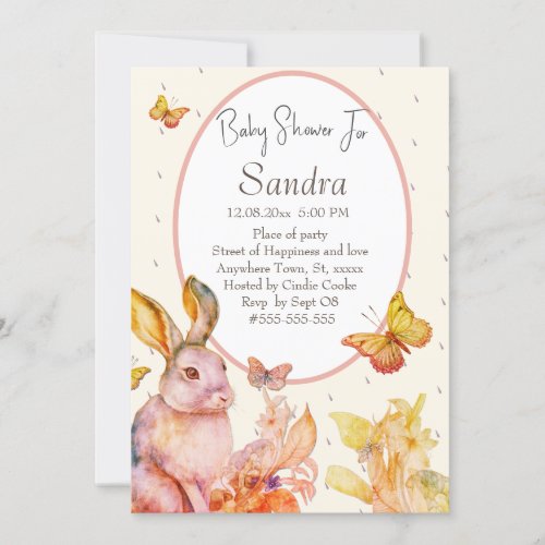 Bunny Rabbit pink baby girl baby shower invitation