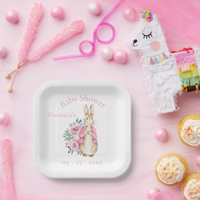 Bunny Rabbit Pink Baby Shower Paper Plates (Party)