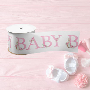 Bunny Rabbit Pink Baby Shower Satin Ribbon