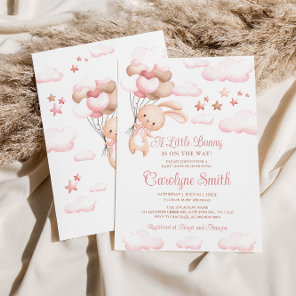 Bunny Rabbit Pink Balloon Baby Shower Invitation