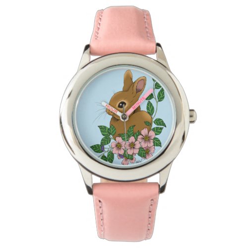 Bunny Rabbit Pink Flowers Watch