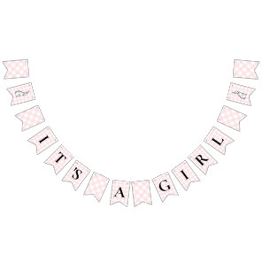 Bunny Rabbit Pink Gingham Baby Shower Bunting Flag