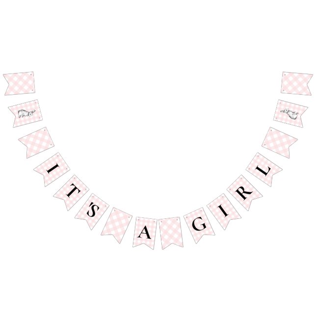 Bunny Rabbit Pink Gingham Baby Shower Bunting Flag (All)
