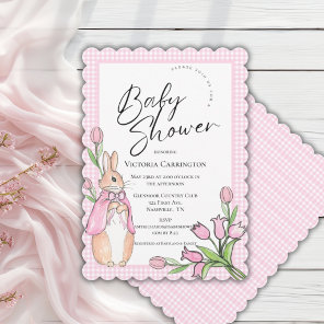 Bunny Rabbit Pink Gingham Baby Shower Invitation