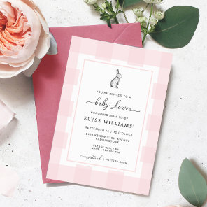 Bunny Rabbit Pink Gingham Baby Shower Invitation