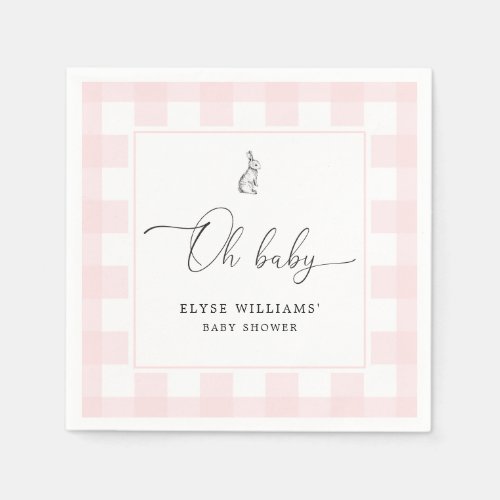 Bunny Rabbit Pink Gingham Oh Baby Paper Napkin