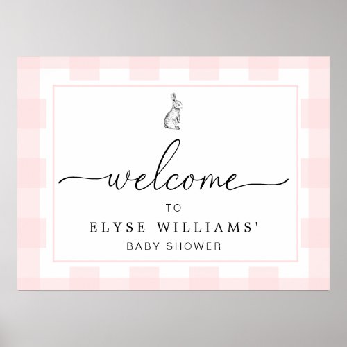 Bunny Rabbit Pink Gingham Welcome Sign