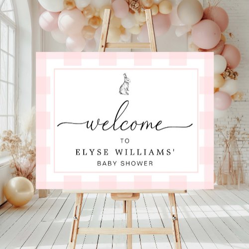 Bunny Rabbit Pink Gingham Welcome Sign