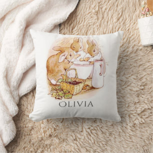 Bunny Rabbit Pink Personalized Throw Pillow