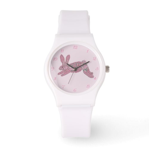 Bunny Rabbit Pink Roses Clock Watch