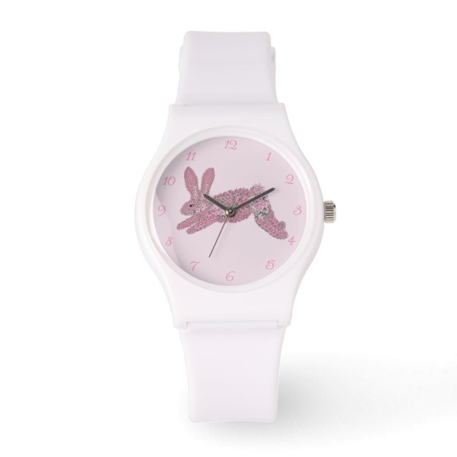 Bunny Rabbit Pink Roses Clock Watch (Front)