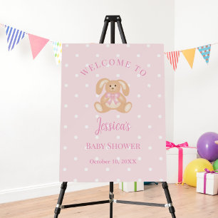 Bunny Rabbit Polka Dots Girl Baby Shower Welcome Foam Board