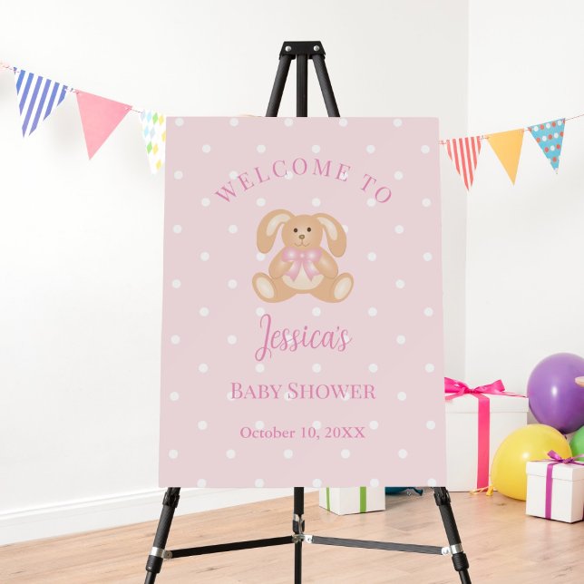 Bunny Rabbit Polka Dots Girl Baby Shower Welcome Foam Board (Creator Uploaded)