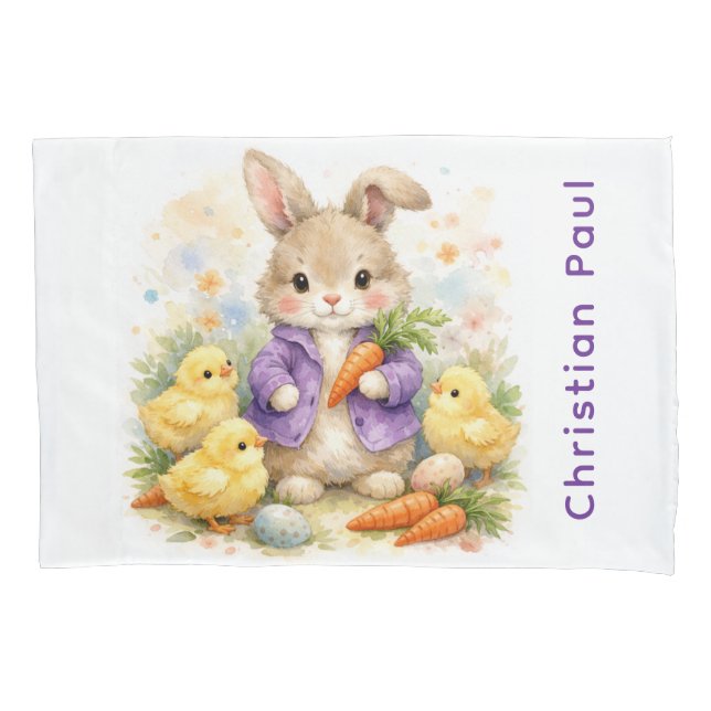 Bunny Rabbit Purple Jacket Baby Shower Gift Pillow Case (Front)