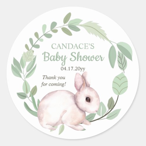 Bunny Rabbit Sage Floral Wreath Baby Shower Classic Round Sticker