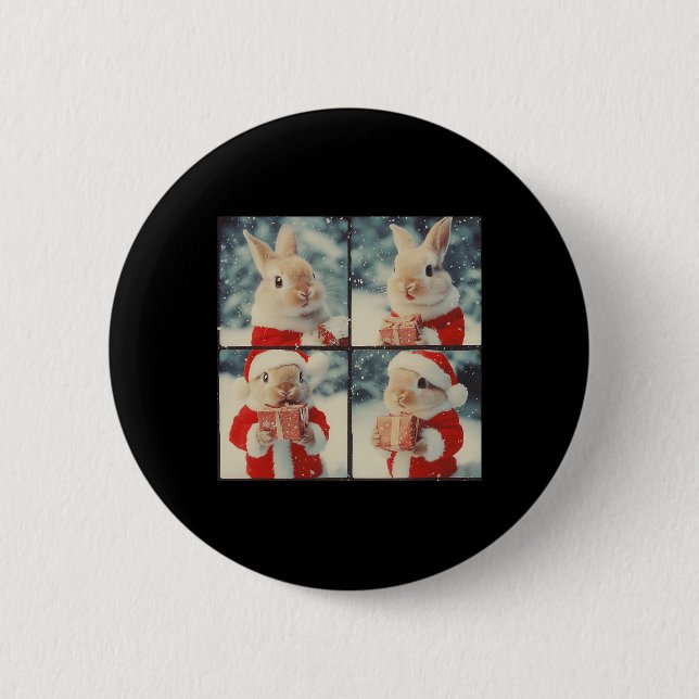 Bunny Rabbit Santa Animal Photography Christmas Ra Button (Front)