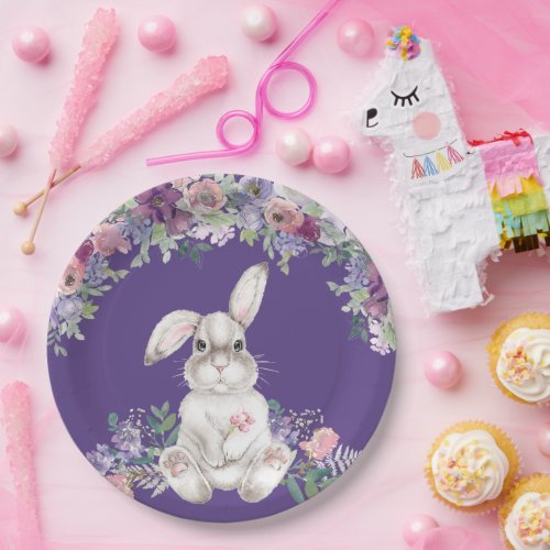 Bunny Rabbit Sitting In Flowers Easter  Paper Plates