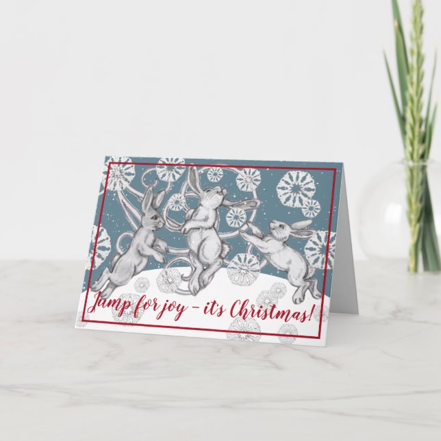 Bunny Rabbit Snowflakes Whimsical Animal Christmas Holiday Card (Front)