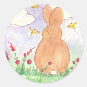 Bunny Rabbit Spring Garden Pet Animal Watercolor Classic Round Sticker