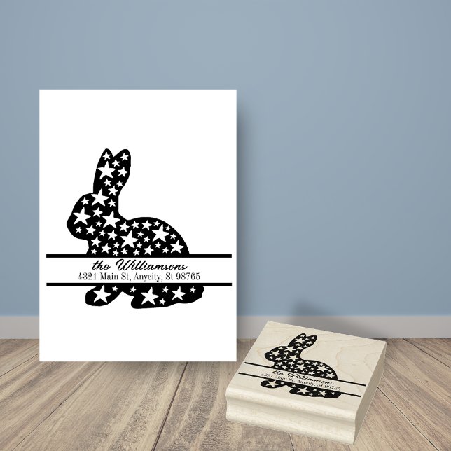 Bunny Rabbit Stars Monogram Return Address Rubber Stamp (Creator Uploaded)