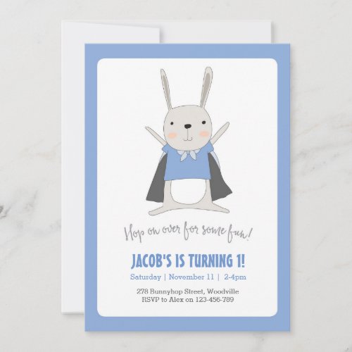 Bunny Rabbit Superhero Birthday Invitation