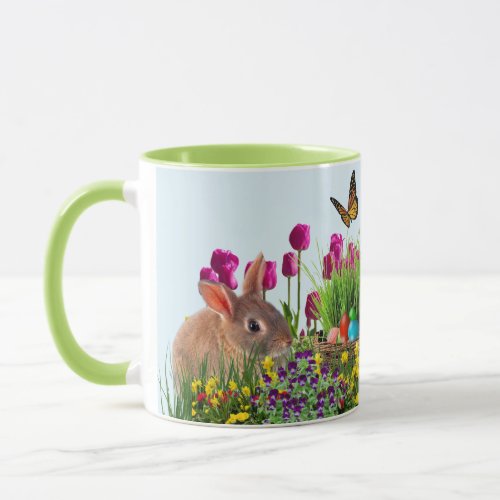 Bunny Rabbit Tulip Flowers  Easter Coffee Mug