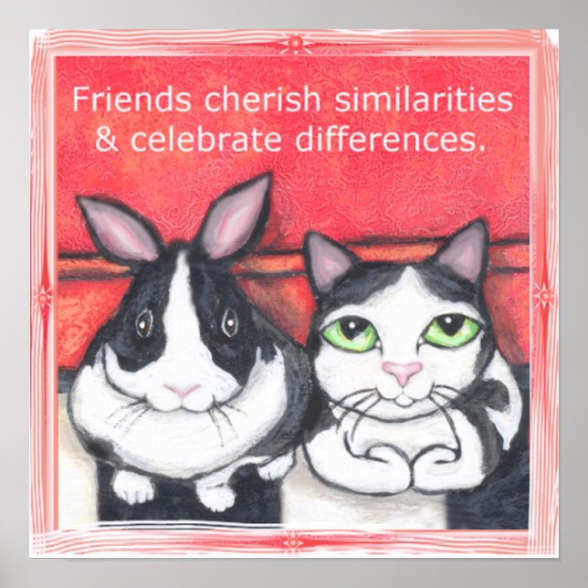 Bunny Rabbit & Tuxedo Cat Friends Poster (Front)