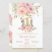 Bunny Rabbit Twin Girls 1st Birthday Invitation