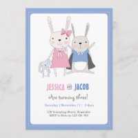 Bunny Rabbit Twins Birthday Invitation