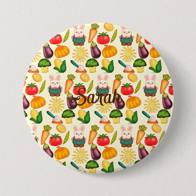 Bunny Rabbit Vegetable Farmer Button (Front)