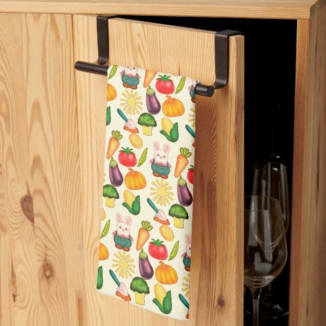 Bunny Rabbit Vegetable Farmer Kitchen Towel (Thirds Fold)