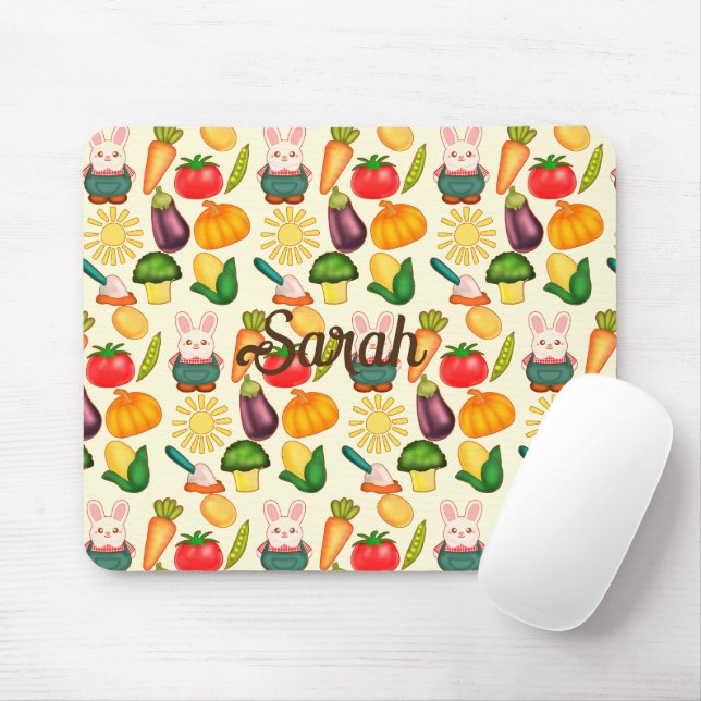 Bunny Rabbit Vegetable Farmer Mouse Pad (With Mouse)