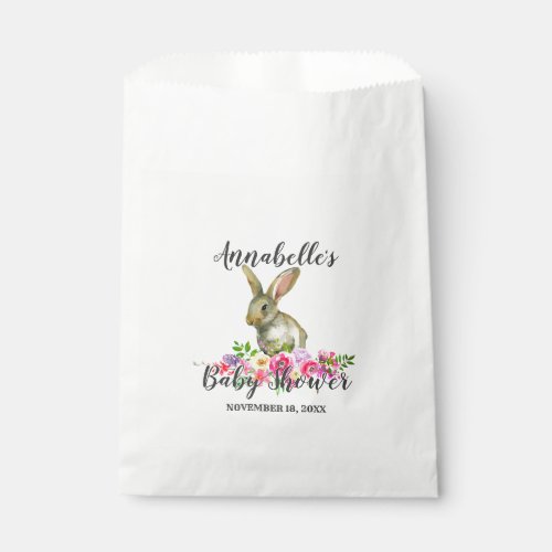 Bunny Rabbit Watercolor Floral Baby Shower Thank Y Favor Bag