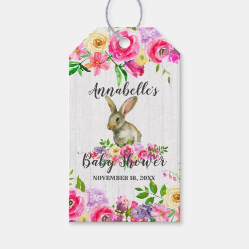 Bunny Rabbit Watercolor Floral Baby Shower Thank Y Gift Tags