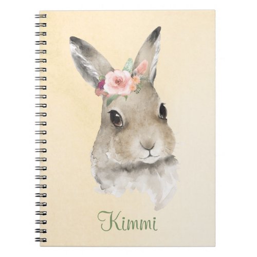 Bunny Rabbit Watercolor Floral Name Cute Notebook