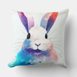 Bunny Rabbit Wild Nature Animal Colors Painting Throw Pillow
