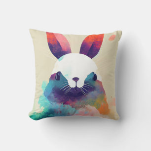 Bunny Rabbit Wild Nature Animal Colors Painting Throw Pillow