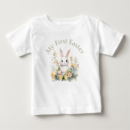 Bunny Rabbit Wildflowers First Easter Baby T_Shirt