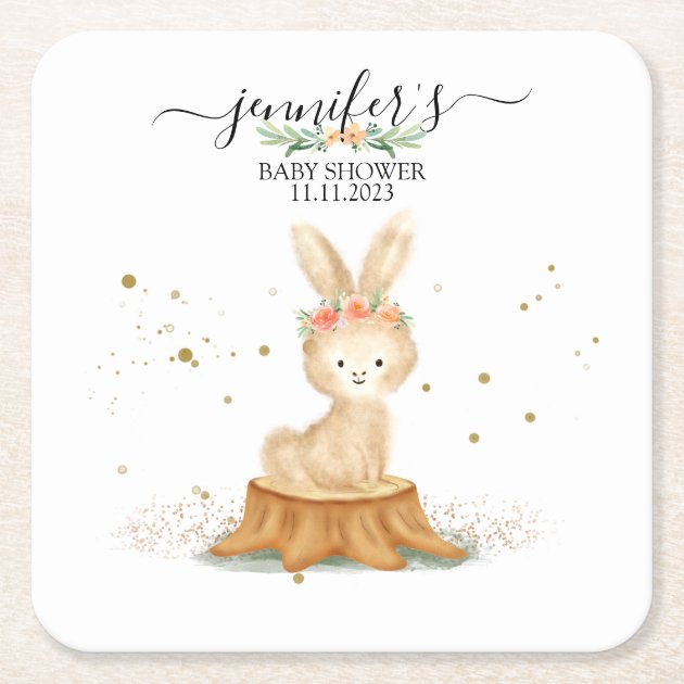 Bunny Rabbit wildlife baby newborn Square Paper Coaster