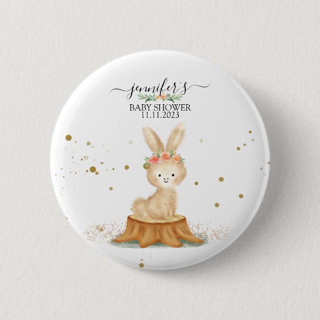 Bunny Rabbit wildlife forest baby shower dots Button (Front)