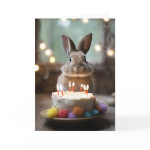 Bunny Rabbit with a Birthday Cake Card