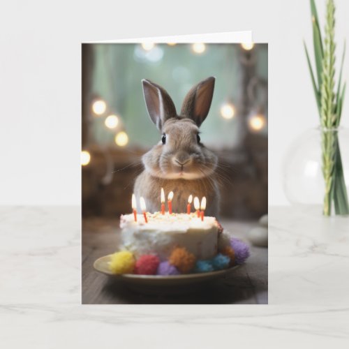Bunny Rabbit with a Birthday Cake Card