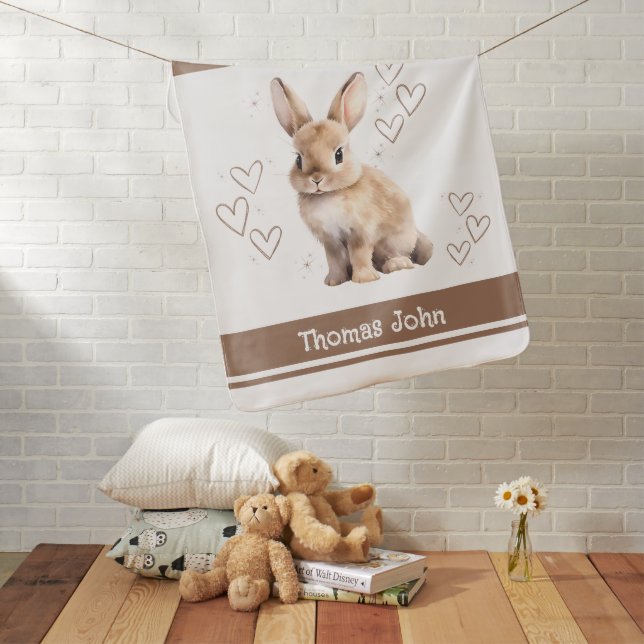 Bunny Rabbit With Childs Name Baby Blanket (In Situ)