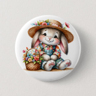 Bunny Rabbit With Florals Button